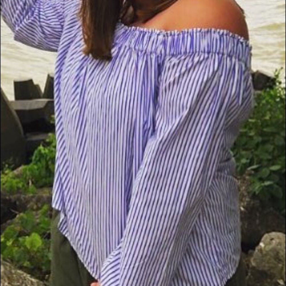 Off the shoulder Blue & White Striped top